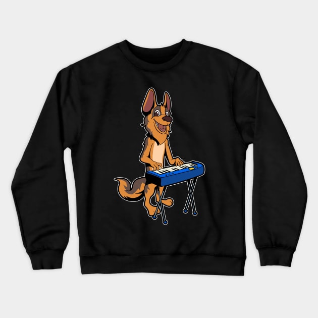 Cartoon german shepherd playing keyboard Crewneck Sweatshirt by Modern Medieval Design